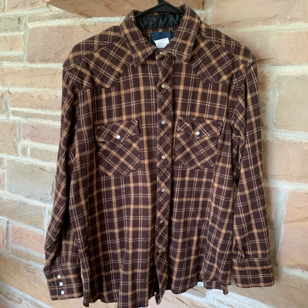 Vintage Wrangler Brown Plaid Western Style Flannel